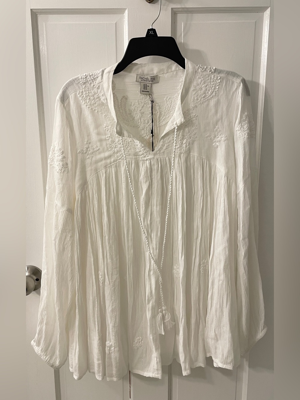 NWT Rachel Zoe White Metallic Embroidered Boho Peasant Blouse